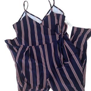 Women's Junior No Boundaries Navy Striped Jumpsuit Size XL NWT